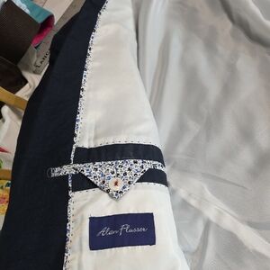 Alan Flusser Navy and White Floral Trim Jacket